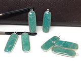 5 Pcs Natural Amazonite Gemstone Charms, Sterling Silver Bar Charms, Jewelry Supplies for DIY Jewelry Making