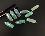 4Pcs Natural Amazonite Gemstone Charms, Sterling Silver Bar Charms, Bulk Wholesale Jewelry Supplies for Jewelry Making, 31x10mm - 33x11mm