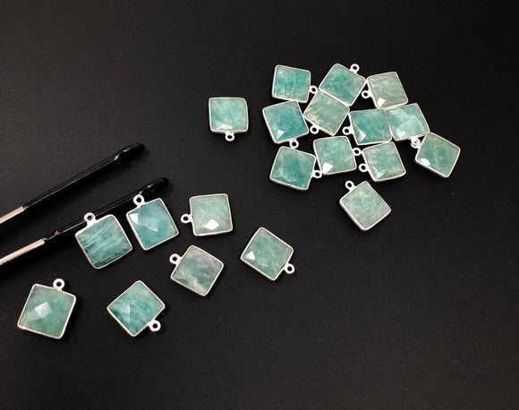 Natural Amazonite Gemstone Charms, Sterling Silver Charms, Jewelry Supplies for Jewelry Making, Wholesale Jewelry Findings, 1 Pc