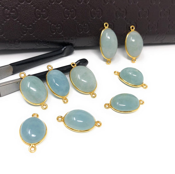 Natural Aquamarine Connectors, Gold Plated Sterling Silver Gemstone Connectors, Jewelry Findings, Jewelry Supplies for Jewelry Making, 1 pc