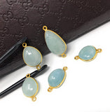 Natural Aquamarine Connectors, Gold Plated Sterling Silver Gemstone Connectors, Jewelry Findings, Jewelry Supplies for Jewelry Making, 1 pc