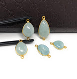 Natural Aquamarine Connectors, Gold Plated Sterling Silver Gemstone Connectors, Jewelry Findings, Jewelry Supplies for Jewelry Making, 1 pc
