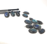 10Pcs/13 Pcs Labradorite Gemstone Charms, Sterling Silver Bulk Charms, Large Labradorite Charms for DIY Jewelry Making, 23x13mm - 30x18mm