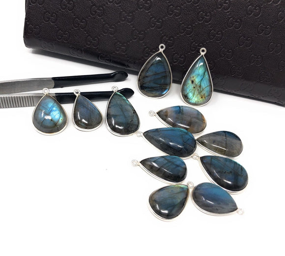 Labradorite Gemstone Charms, Sterling Silver Bulk Charms, Wholesale Jewelry Findings for Jewelry Making, Jewelry Supplies, 1 pc