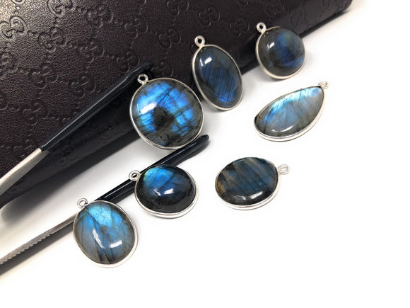 7 Pcs Labradorite Gemstone Charms, Sterling Silver Bulk Charms, Jewelry Findings for Jewelry Making, Mix Shape and Sizes
