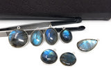 7 Pcs Labradorite Gemstone Charms, Sterling Silver Bulk Charms, Jewelry Findings for Jewelry Making, Mix Shape and Sizes