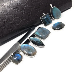 7 Pcs Labradorite Gemstone Charms, Sterling Silver Bulk Charms, Wholesale Jewelry Findings for Jewelry Making, Jewelry Supplies