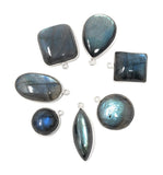 7 Pcs Labradorite Gemstone Charms, Sterling Silver Bulk Charms, Wholesale Jewelry Findings for Jewelry Making, Jewelry Supplies