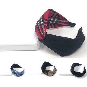 Wide Plaid Cross Headband for Girls, Bohemian Turban Headbands, Retro Knotted Headband for Women in Dual Colors, 1 Pc