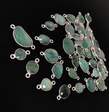 10 Pcs Natural Emerald Gemstone Connector, Bulk Sterling Silver Connectors, Wholesale Jewelry Findings for Jewelry Making, Jewelry Supplies