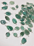 10 Pcs Natural Emerald Gemstone Connector, Bulk Sterling Silver Connectors, Wholesale Jewelry Findings for Jewelry Making, Jewelry Supplies