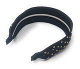 Wide Rivet Black Elastic Fabric Headband for Girls, Studded Punk Hair Accessories, Gifts for Girls, 1 Pc