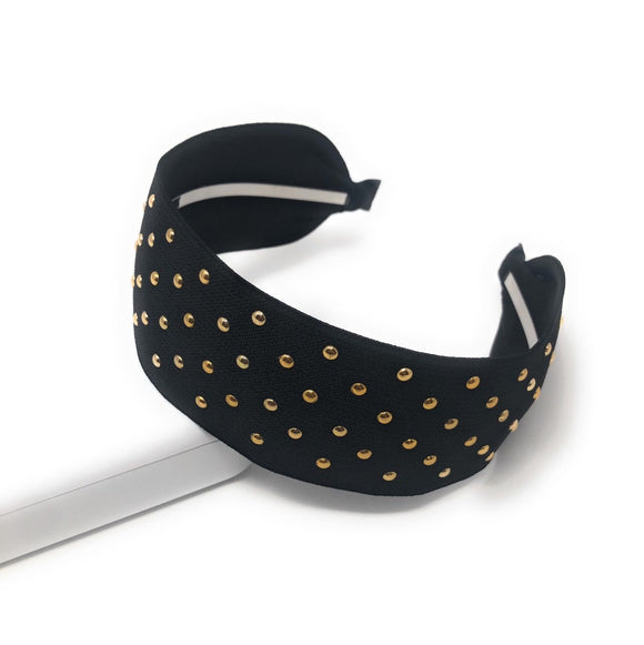 Wide Rivet Black Elastic Fabric Headband for Girls, Studded Punk Hair Accessories, Gifts for Girls, 1 Pc