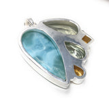 Natural Larimar with Prasiolite and Citrine Gemstone Pendant, Sterling Silver - Bohemian Jewelry, Larimar Pendant, Green Amethyst Pendant