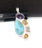Larimar Pendant, Gemstone Pendant, Citrine Pendant, Sterling Silver Jewelry, Amethyst Pendant, Gifts for Her, Bohemian Jewelry