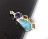 Larimar Pendant, Gemstone Pendant, Citrine Pendant, Sterling Silver Jewelry, Amethyst Pendant, Gifts for Her, Bohemian Jewelry