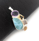 Larimar Pendant, Gemstone Pendant, Citrine Pendant, Sterling Silver Jewelry, Amethyst Pendant, Gifts for Her, Bohemian Jewelry