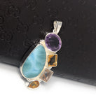 Larimar Pendant, Gemstone Pendant, Citrine Pendant, Sterling Silver Jewelry, Amethyst Pendant, Gifts for Her, Bohemian Jewelry