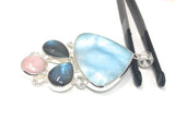 Natural Larimar - Labradorite and Pink Opal Gemstone Pendant , Bohemian Jewelry, Sterling Silver Jewelry Gifts for Her