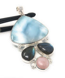 Natural Larimar - Labradorite and Pink Opal Gemstone Pendant , Bohemian Jewelry, Sterling Silver Jewelry Gifts for Her