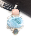 Larimar Pendant, Labradorite Pendant, Pink Opal Pendant, Gemstone Pendant, Silver Jewelry Gifts for Her, Bohemian Jewelry