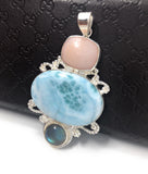 Larimar Pendant, Labradorite Pendant, Pink Opal Pendant, Gemstone Pendant, Silver Jewelry Gifts for Her, Bohemian Jewelry