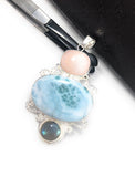 Larimar Pendant, Labradorite Pendant, Pink Opal Pendant, Gemstone Pendant, Silver Jewelry Gifts for Her, Bohemian Jewelry
