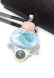 Larimar Pendant, Labradorite Pendant, Pink Opal Pendant, Gemstone Pendant, Silver Jewelry Gifts for Her, Bohemian Jewelry