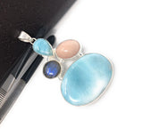 Larimar Pendant, Labradorite Pendant, Pink Opal Pendant, Gemstone Pendant, Silver Jewelry Gifts for Her, Bohemian Jewelry