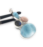 Larimar Pendant, Labradorite Pendant, Pink Opal Pendant, Gemstone Pendant, Silver Jewelry Gifts for Her, Bohemian Jewelry