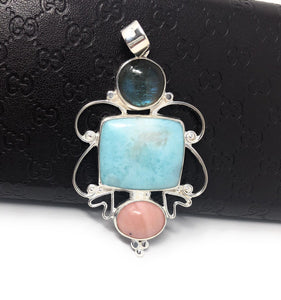 Larimar Pendant, Labradorite Pendant, Pink Opal Pendant, Gemstone Pendant, Silver Jewelry Gifts for Her, Bohemian Jewelry