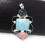 Larimar Pendant, Labradorite Pendant, Pink Opal Pendant, Gemstone Pendant, Silver Jewelry Gifts for Her, Bohemian Jewelry
