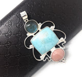 Larimar Pendant, Labradorite Pendant, Pink Opal Pendant, Gemstone Pendant, Silver Jewelry Gifts for Her, Bohemian Jewelry