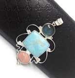 Larimar Pendant, Labradorite Pendant, Pink Opal Pendant, Gemstone Pendant, Silver Jewelry Gifts for Her, Bohemian Jewelry