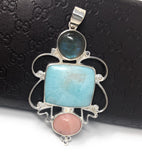 Larimar Pendant, Labradorite Pendant, Pink Opal Pendant, Gemstone Pendant, Silver Jewelry Gifts for Her, Bohemian Jewelry