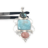 Larimar Pendant, Labradorite Pendant, Pink Opal Pendant, Gemstone Pendant, Silver Jewelry Gifts for Her, Bohemian Jewelry