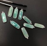 4Pcs Natural Amazonite Gemstone Charms, Sterling Silver Bar Charms, Bulk Wholesale Jewelry Supplies for Jewelry Making, 31x10mm - 33x11mm