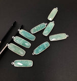 4Pcs Natural Amazonite Gemstone Charms, Sterling Silver Bar Charms, Bulk Wholesale Jewelry Supplies for Jewelry Making, 31x10mm - 33x11mm