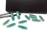 4Pcs Natural Amazonite Gemstone Charms, Sterling Silver Bar Charms, Bulk Wholesale Jewelry Supplies for Jewelry Making, 31x10mm - 33x11mm