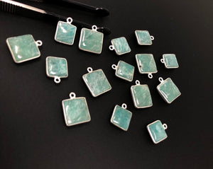 Natural Amazonite Gemstone Charms, Sterling Silver Charms, Jewelry Supplies for Jewelry Making, Wholesale Jewelry Findings, 1 Pc