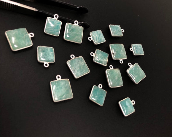 Natural Amazonite Gemstone Charms, Sterling Silver Charms, Jewelry Supplies for Jewelry Making, Wholesale Jewelry Findings, 1 Pc
