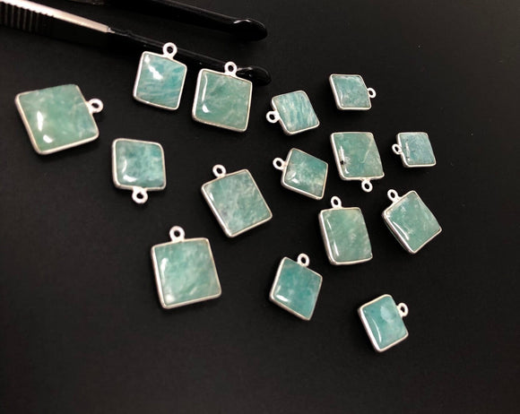 Natural Amazonite Gemstone Charms, Sterling Silver Charms, Jewelry Supplies for Jewelry Making, Wholesale Jewelry Findings, 1 Pc