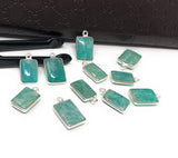 11 Pcs Amazonite Gemstone Charms, Peruvian Amazonite Sterling Silver Charms, 16x9mm - 18x11mm