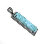 Larimar Pendant, Gemstone Bar Pendant, Silver Pendant, Natural Larimar, Diamond Pendant, Pave Diamond Pendant, Sterling Silver Pendant, DIY