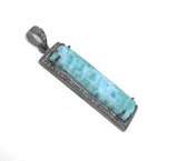 Larimar Pendant, Gemstone Bar Pendant, Silver Pendant, Natural Larimar, Diamond Pendant, Pave Diamond Pendant, Sterling Silver Pendant, DIY