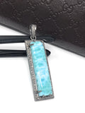 Larimar Pendant, Gemstone Bar Pendant, Silver Pendant, Natural Larimar, Diamond Pendant, Pave Diamond Pendant, Sterling Silver Pendant, DIY