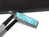 Larimar Pendant, Gemstone Bar Pendant, Silver Pendant, Natural Larimar, Diamond Pendant, Pave Diamond Pendant, Sterling Silver Pendant, DIY