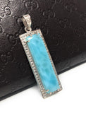 Natural Larimar Gemstone Diamond Pendant, Sterling Silver Jewelry, Wholesale Pendants, Pave Diamond Pendant, Gifts for Her
