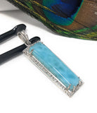 Natural Larimar Gemstone Diamond Pendant, Sterling Silver Jewelry, Wholesale Pendants, Pave Diamond Pendant, Gifts for Her
