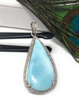 Larimar Gemstone Pendant, Sterling Silver Pave Diamond Pendant, Natural Gemstone Jewelry, Gifts for Her, Wholesale Jewelry Supplies